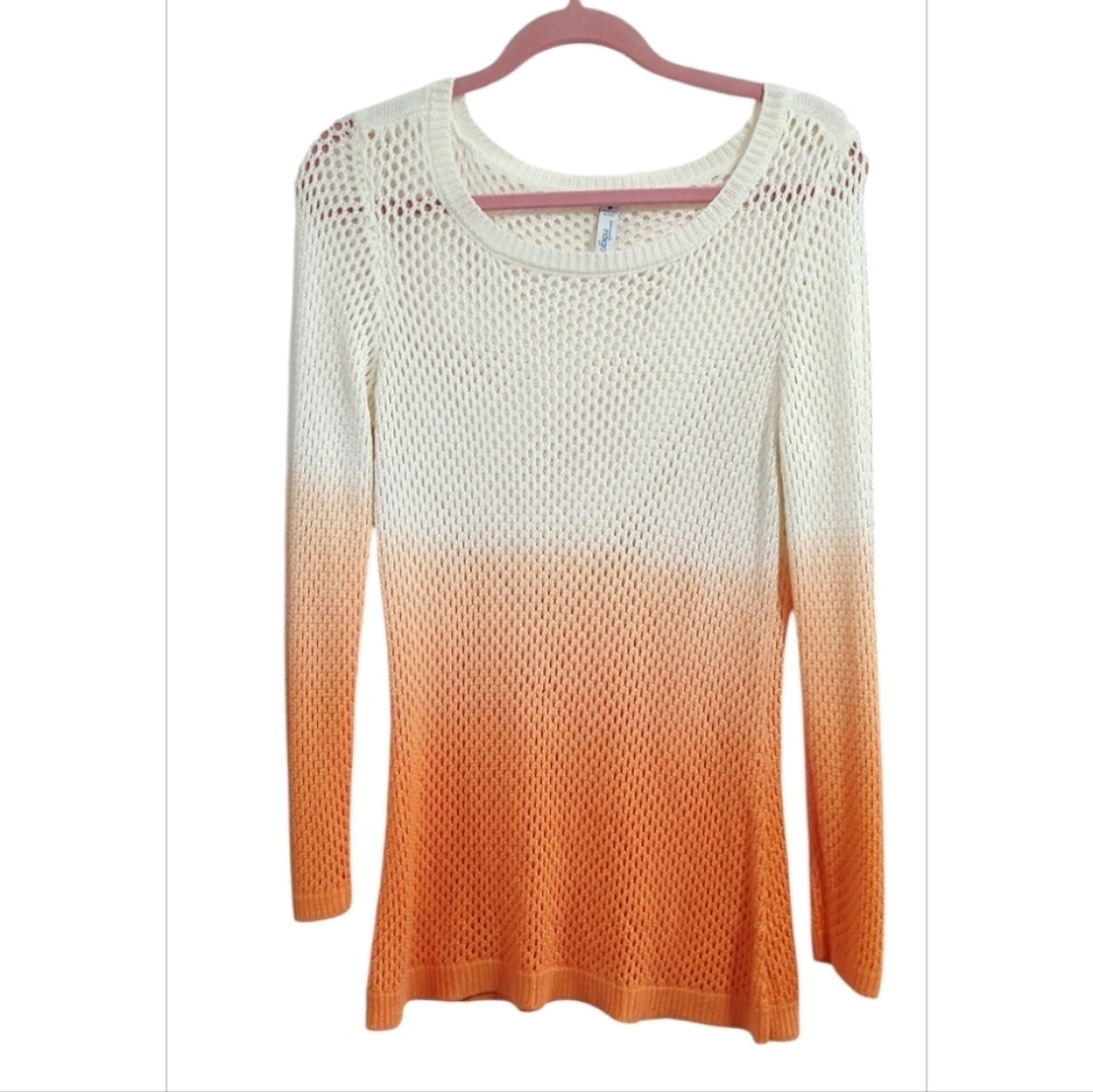 Indigo Ombre Fade Cream To Orange Open Knit Swim Coverup